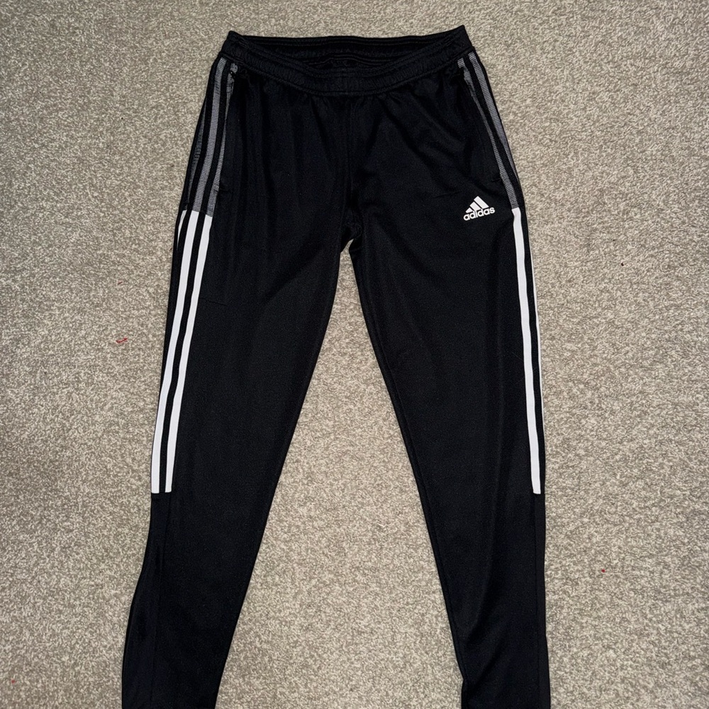 Adidas Men's Black Joggers with White Stripes